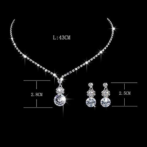 Aukmla Bride Wedding Necklace Earrings Set Silver Rhinestones Necklaces Bridal Crystal Jewelry Accessories for Women and Girls (Set of 3) - Image 3